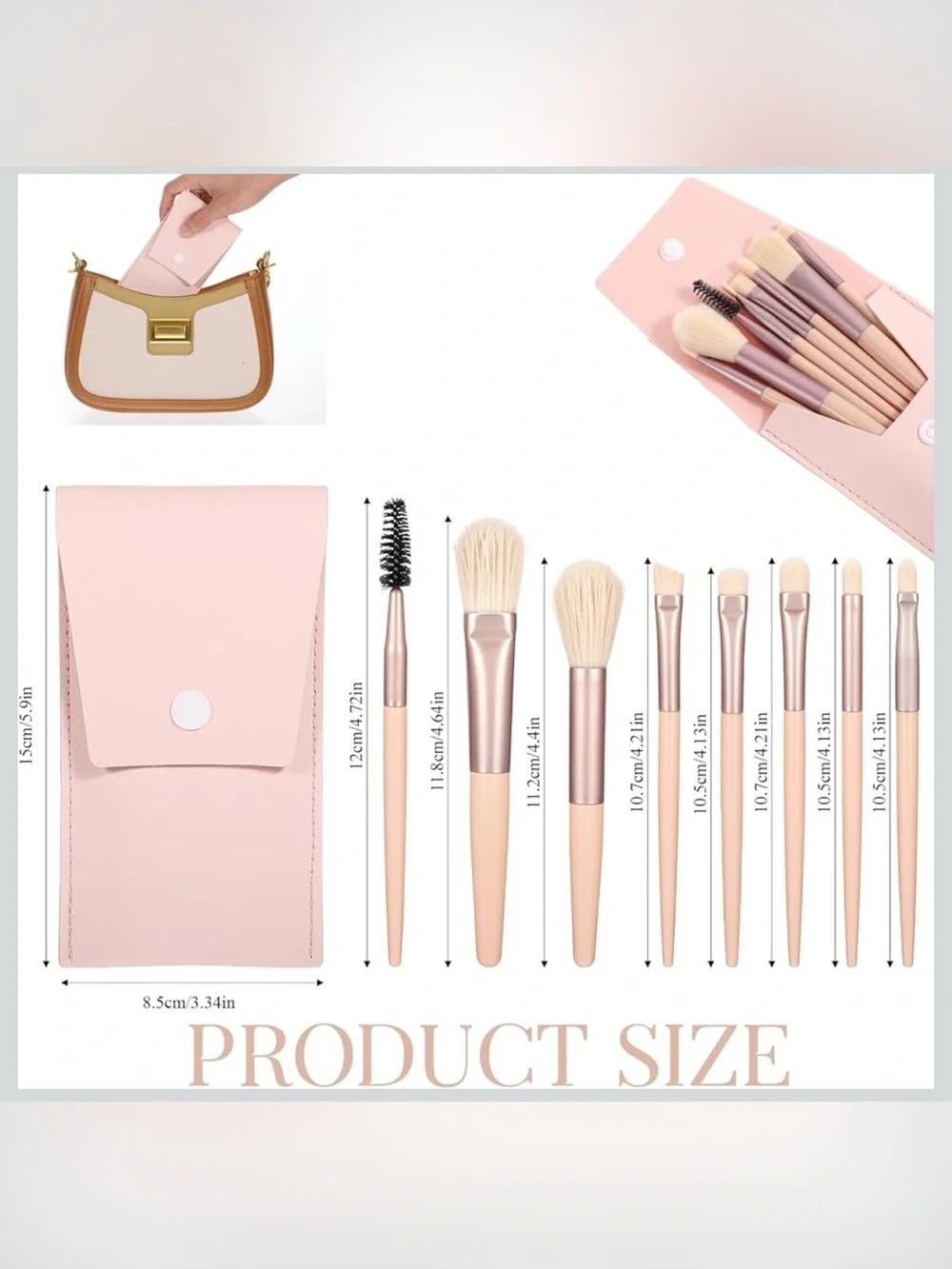 8-piece Travel Makeup Brush Set with Carry Case, Pink, Blush